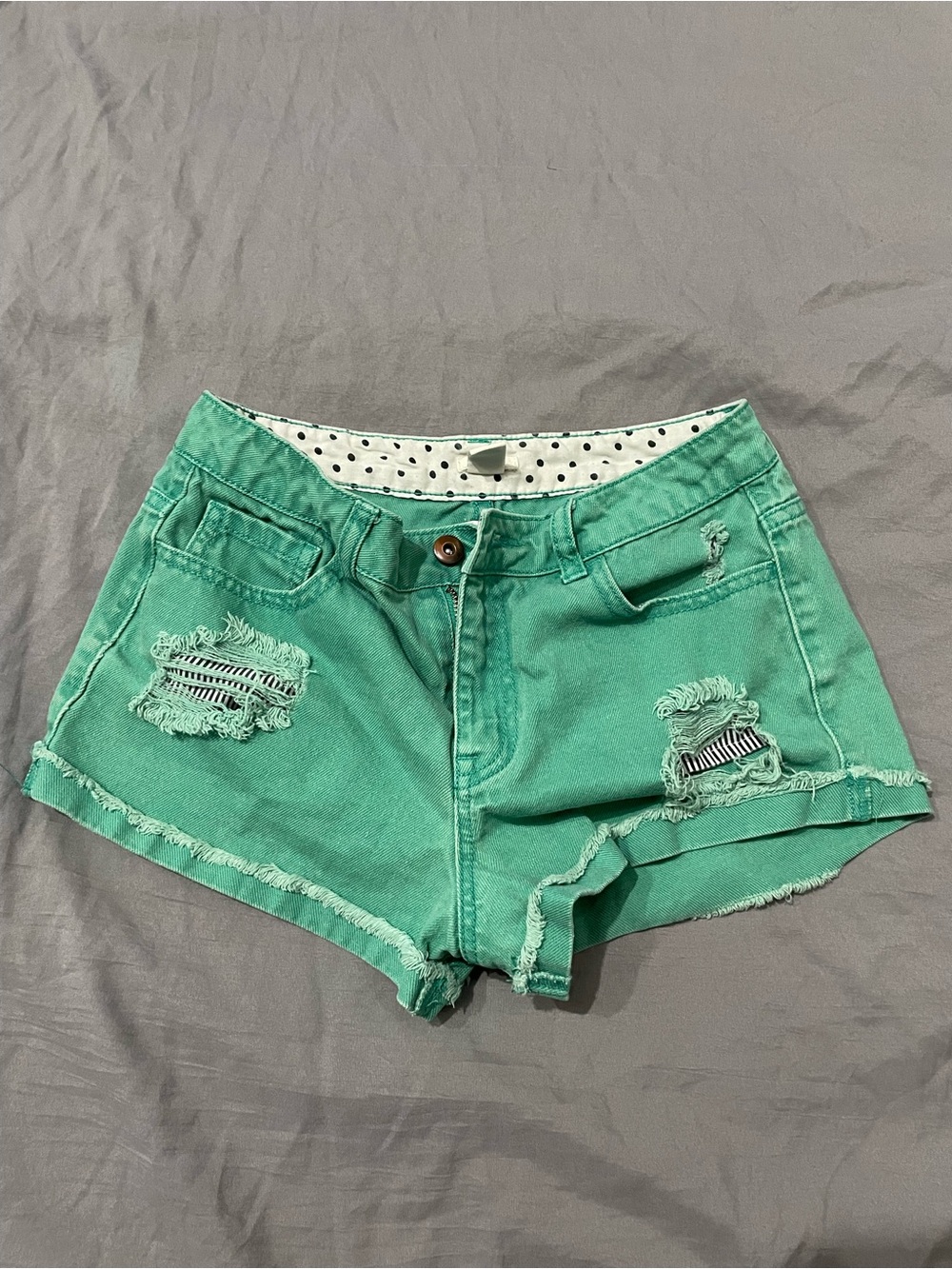 Forever 21 Mint Green Distressed Denim Shorts